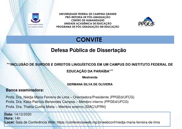 Arquivo:Cartaz de Defesa de dissertação Germana Silva de Oliveira-1.jpg
